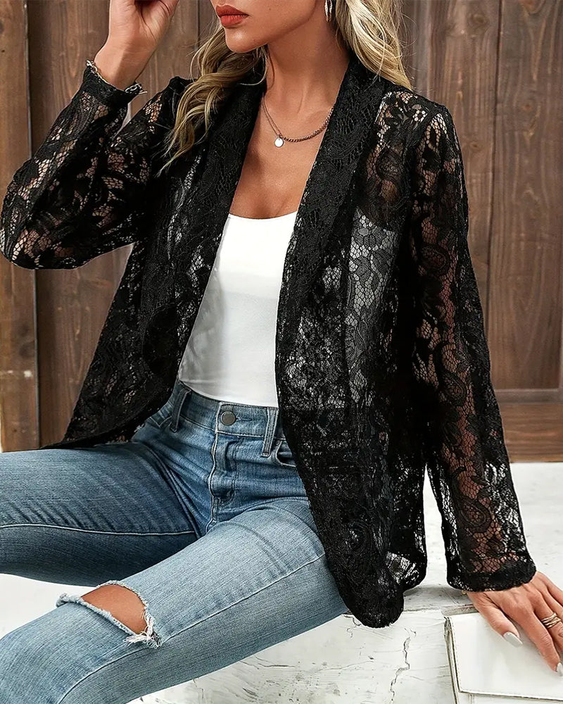 Blazer Estivo Donna | Pizzo Floreale Traforato & Apertura Frontale Senza Chiusura