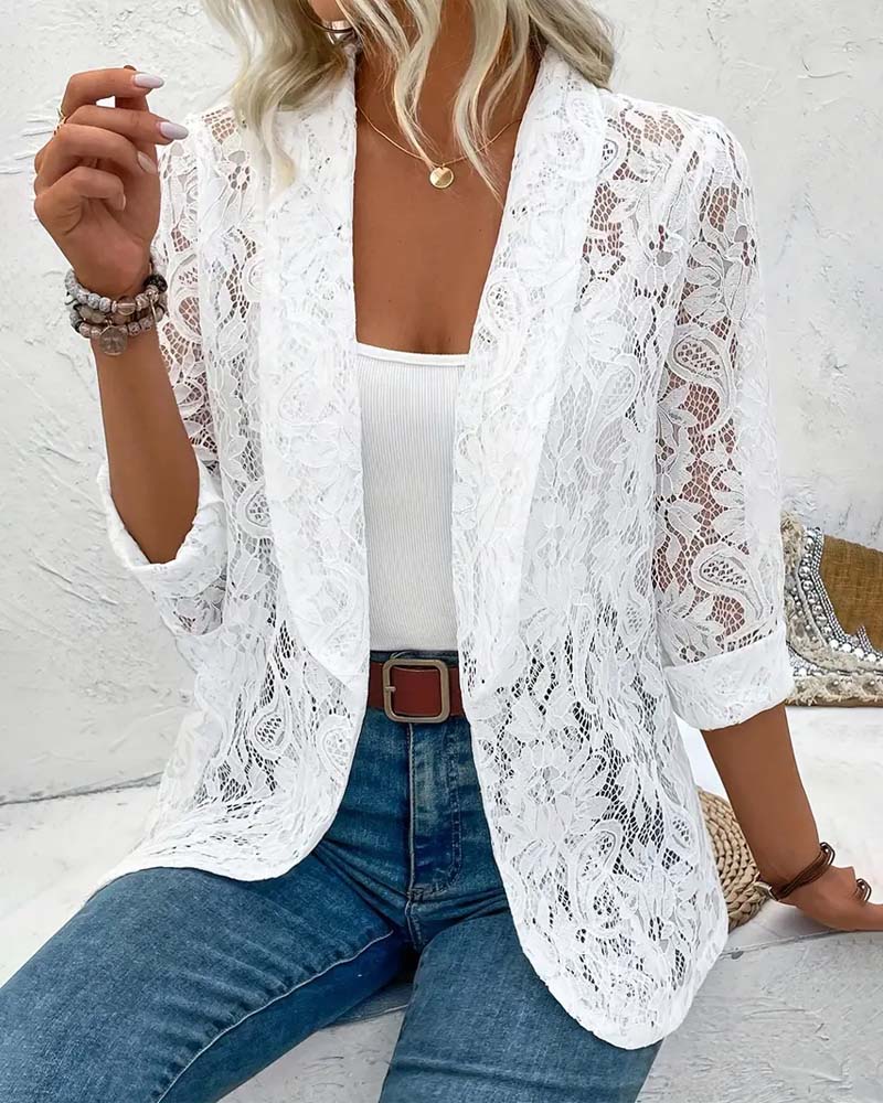 Blazer Estivo Donna | Pizzo Floreale Traforato & Apertura Frontale Senza Chiusura
