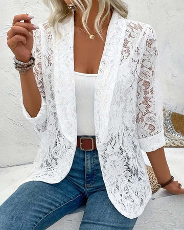 Blazer Estivo Donna | Pizzo Floreale Traforato & Apertura Frontale Senza Chiusura