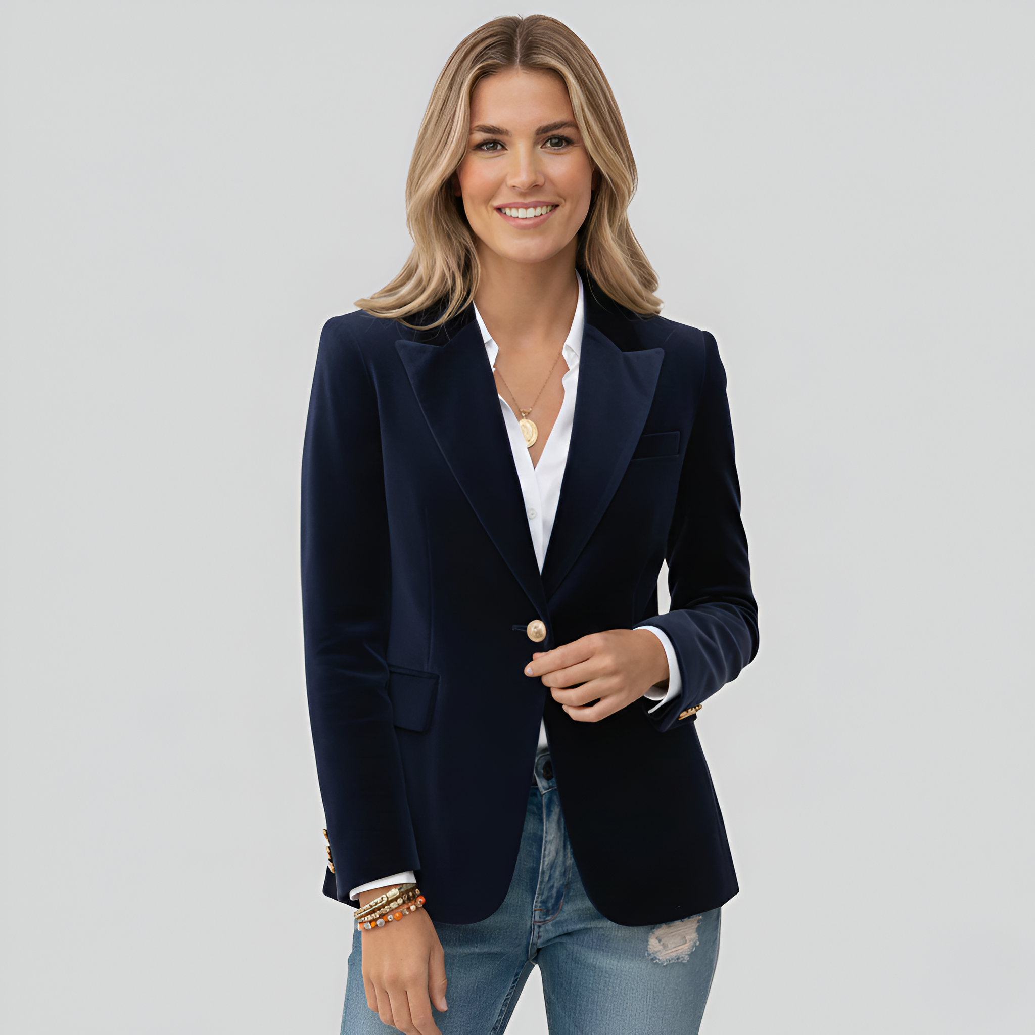 Valerios Fashion blazer donna elegante in velluto a un bottone 4