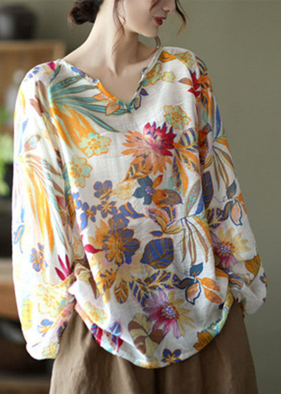 Blusa Donna | Geometrica Vintage con Scollo a V & Maniche Lunghe