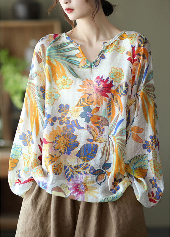 Blusa Donna | Geometrica Vintage con Scollo a V & Maniche Lunghe