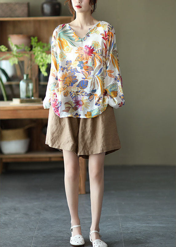 Blusa Donna | Geometrica Vintage con Scollo a V & Maniche Lunghe