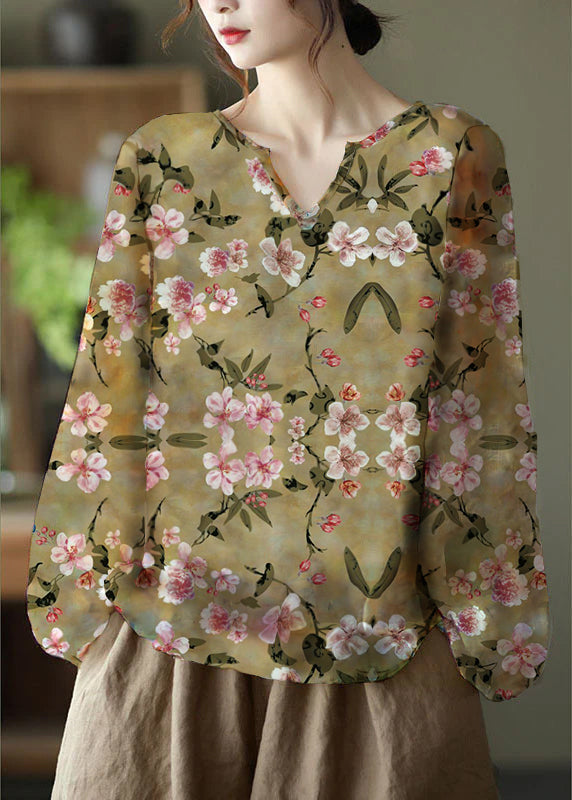 Blusa Donna | Geometrica Vintage con Scollo a V & Maniche Lunghe