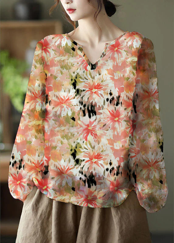 Blusa Donna | Geometrica Vintage con Scollo a V & Maniche Lunghe