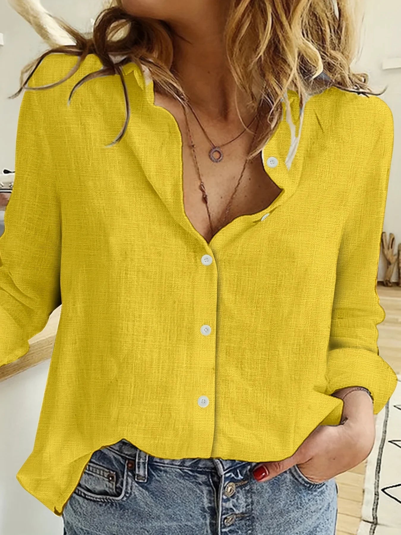 Blusa Donna | Leggera con Colletto a V & Bottoni per Ogni Occasione