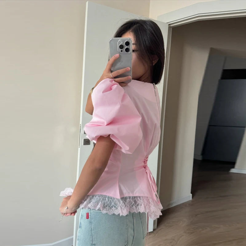 Blusa Donna | Maniche a Palloncino & Orlo in Pizzo
