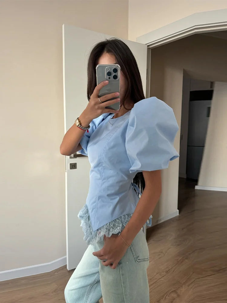 Blusa Donna | Maniche a Palloncino & Orlo in Pizzo