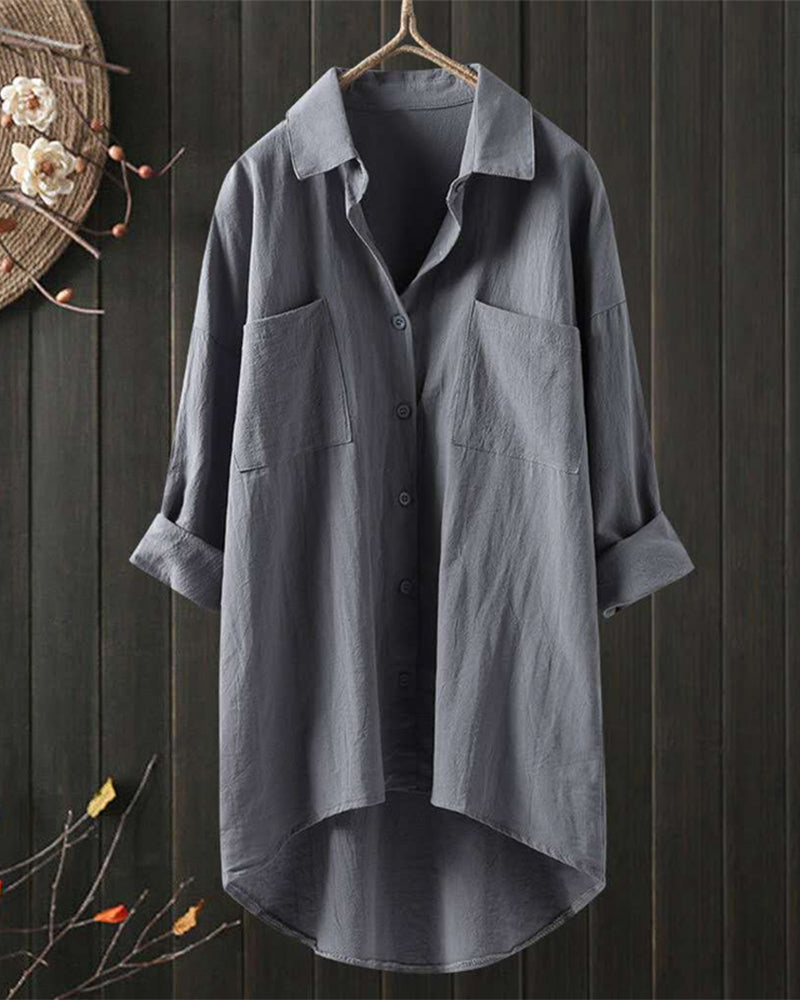 Blusa Donna Oversize | Doppi Taschini sul Petto & Orlo Asimmetrico