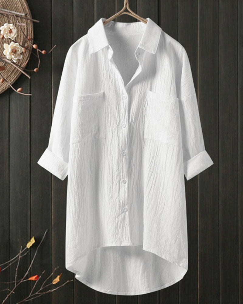 Blusa Donna Oversize | Doppi Taschini sul Petto & Orlo Asimmetrico