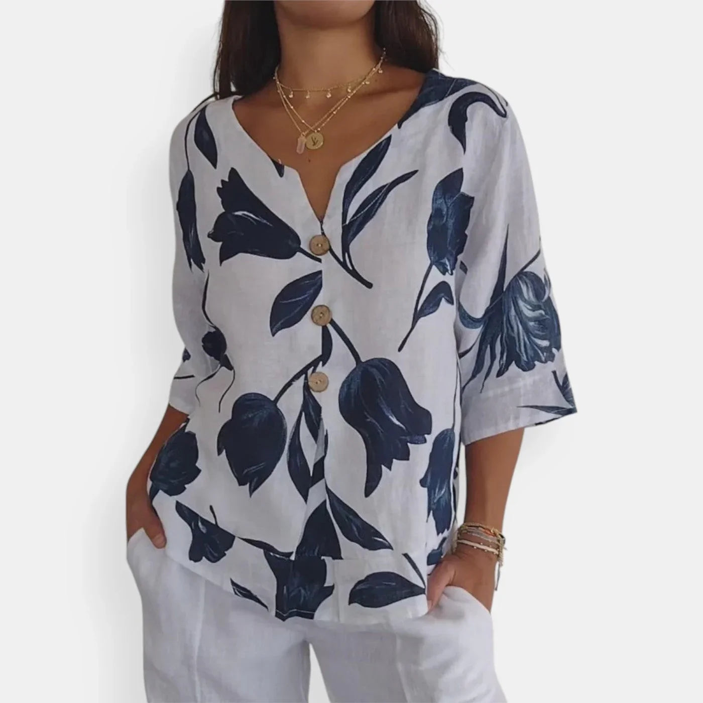 Blusa Donna | Scollo a V & Bottoni frontali pratici