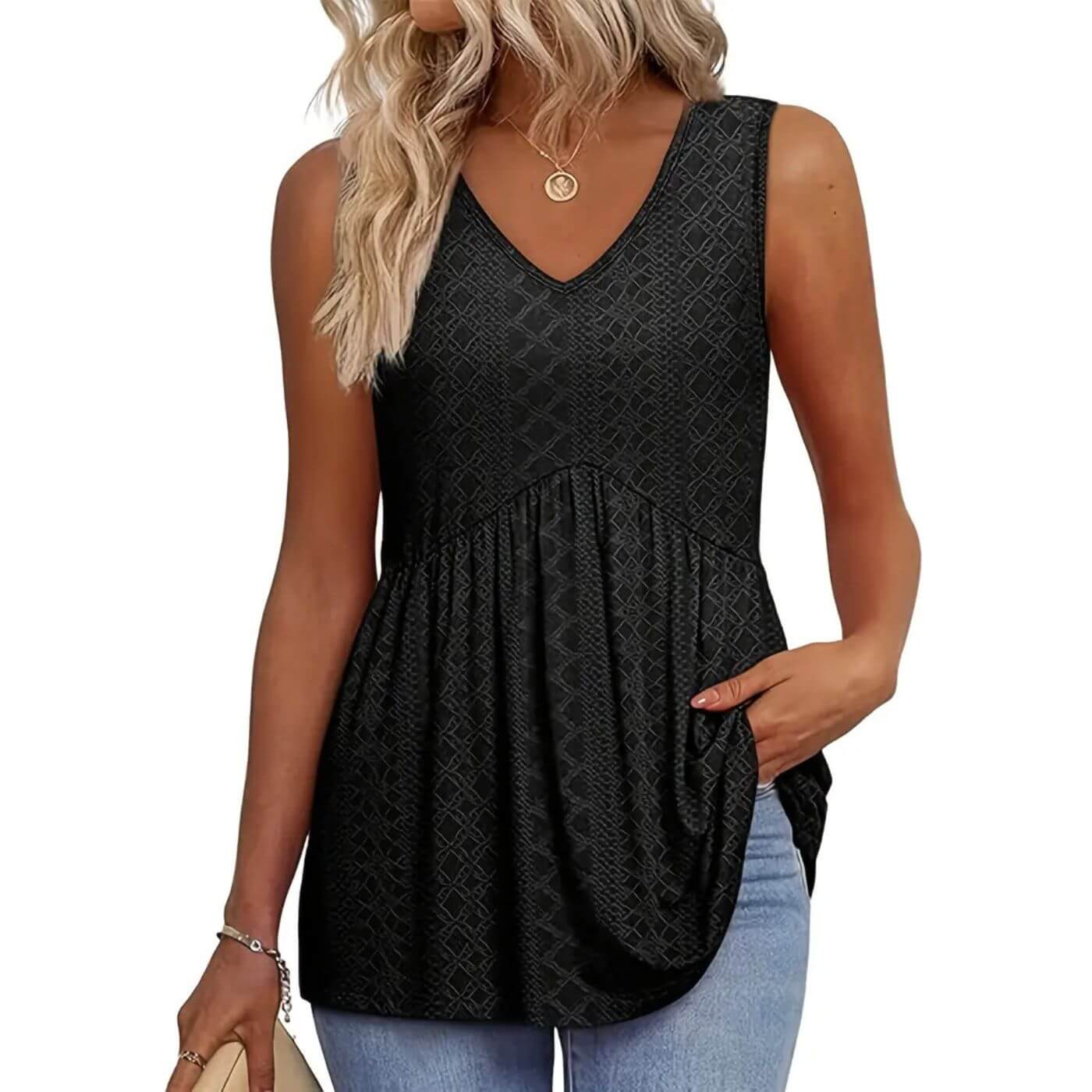 Blusa Testurizzata Fluide Donna | Scollo a V slanciante & Linea ampia comfort