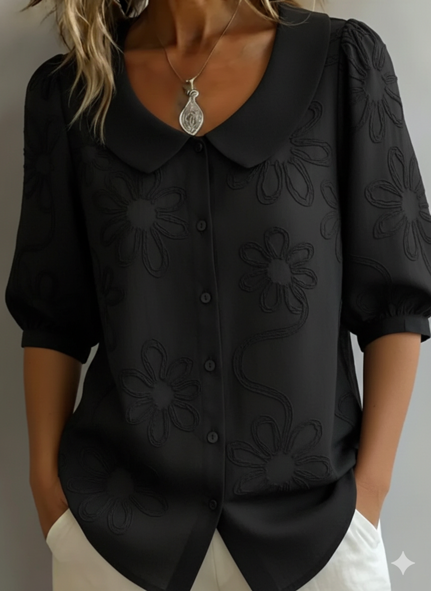Blusa leggera floreale Donna | Colletto arrotondato & Stile romantico