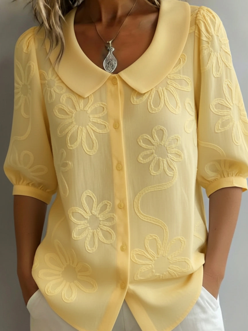 Blusa leggera floreale Donna | Colletto arrotondato & Stile romantico