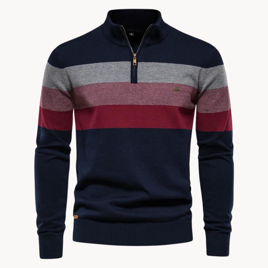 Men's Quarter Zip Jumper Striped Ribbed Collar Sweater 1