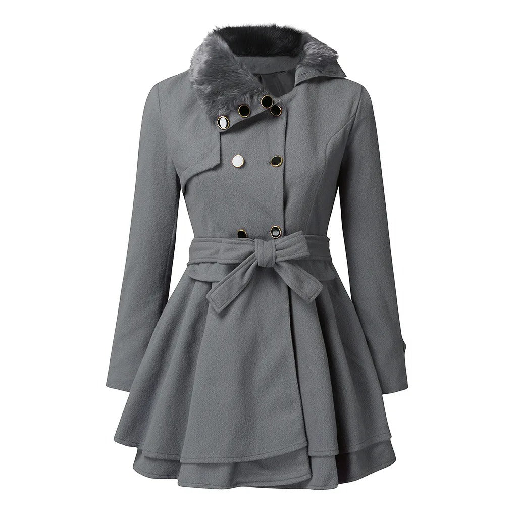Women's Trench Coat | Belted Waist & Fur-Trimmed Collar 1