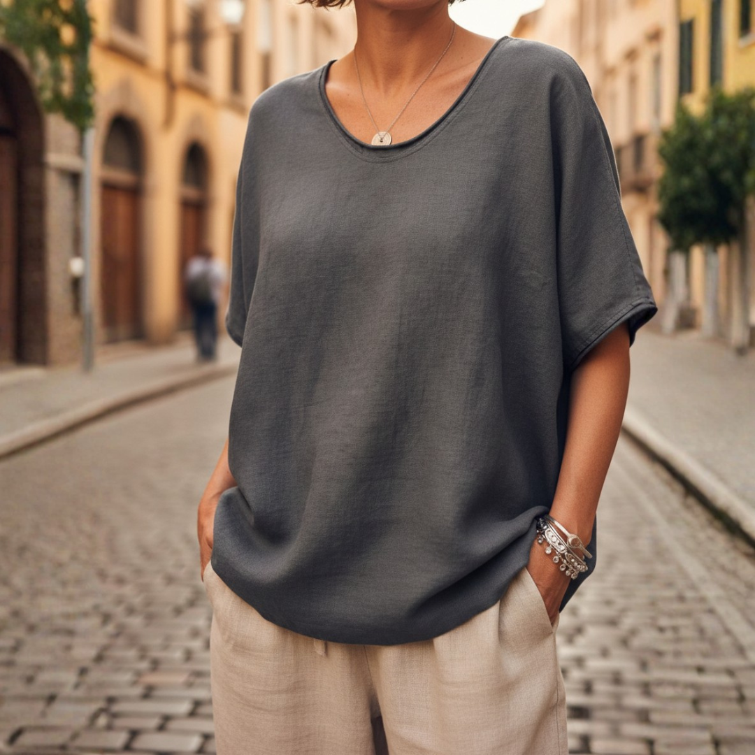 Camicetta a Maniche Corte Scollo a Girocollo Tinta Unita Donna 4