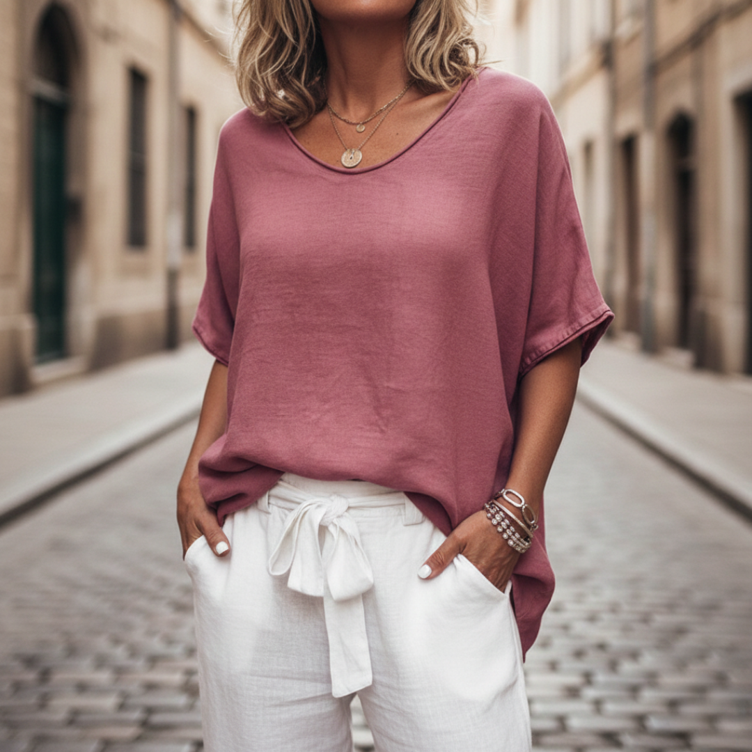 Camicetta a Maniche Corte Scollo a Girocollo Tinta Unita Donna 6