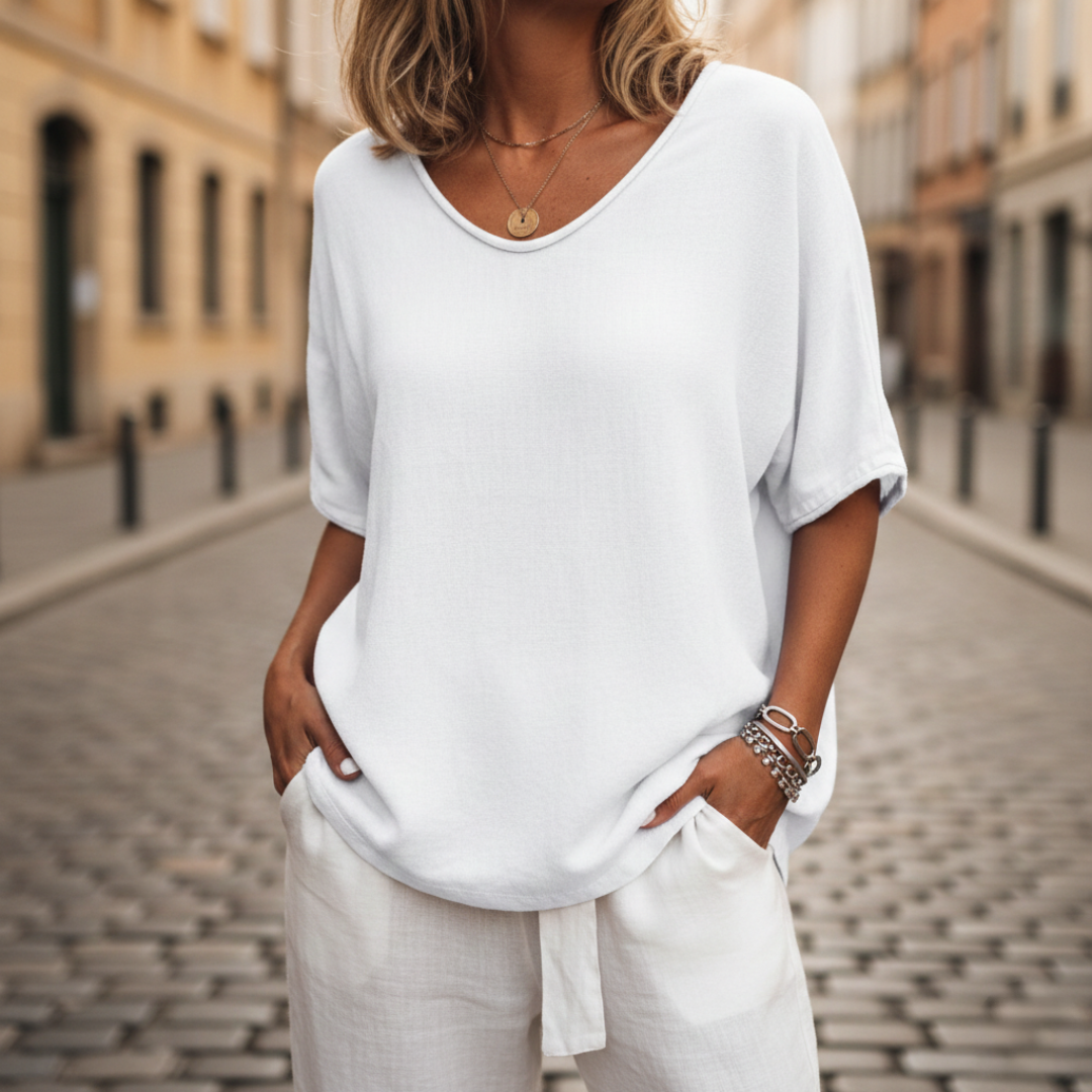 Camicetta a Maniche Corte Scollo a Girocollo Tinta Unita Donna 7