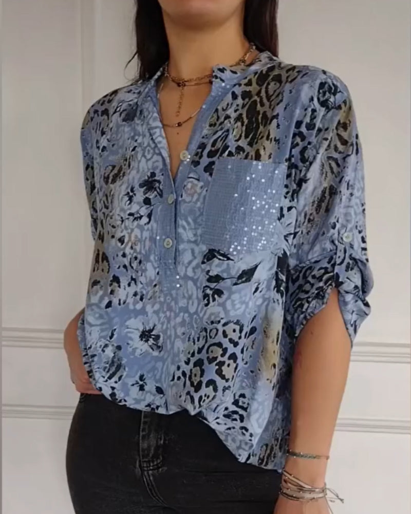 Women's Blouse | Animal & Floral Mix Print with Sequins