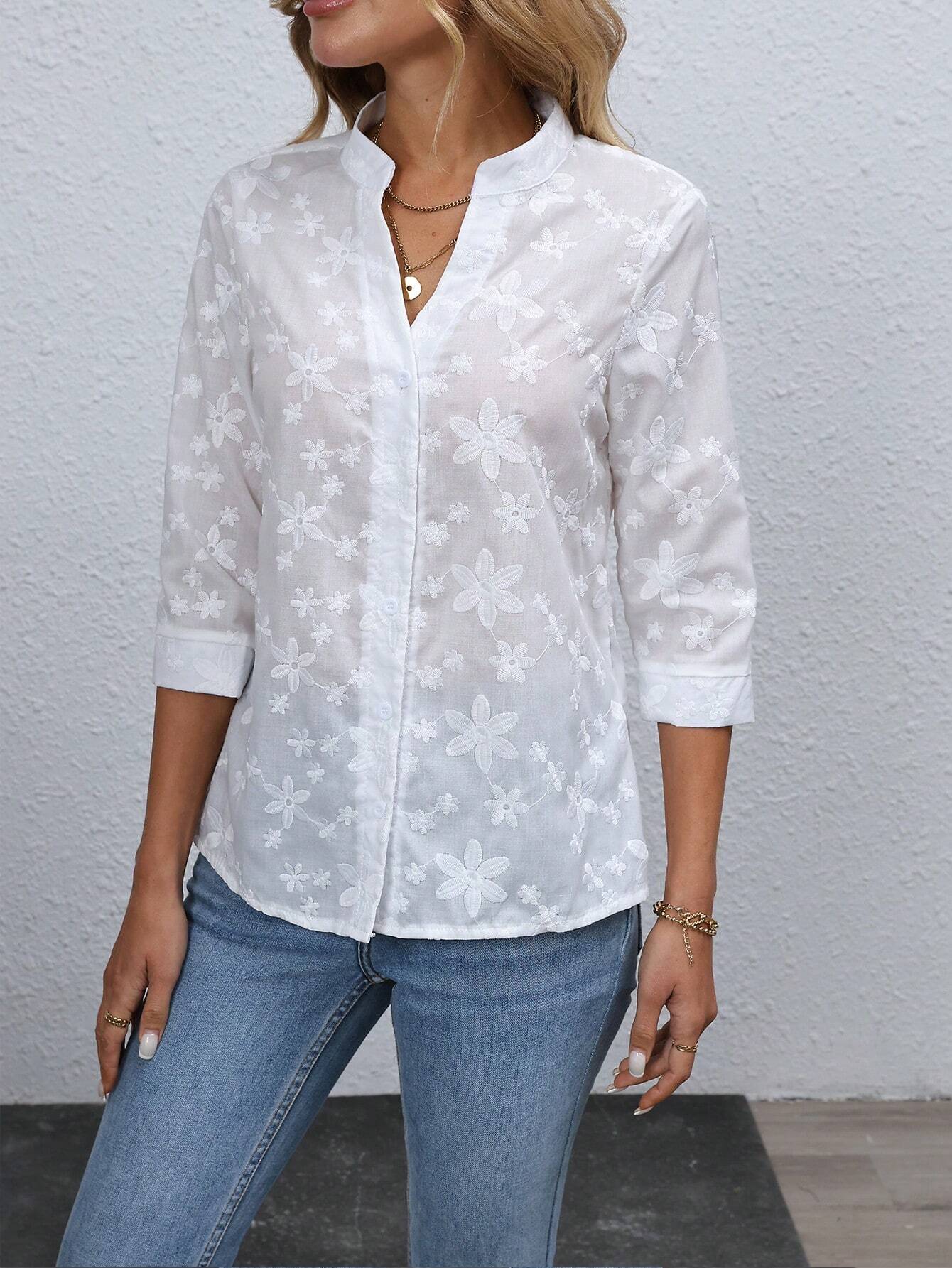 Camicetta Donna | Ricami Floreali Tono su Tono & Stile Romantico