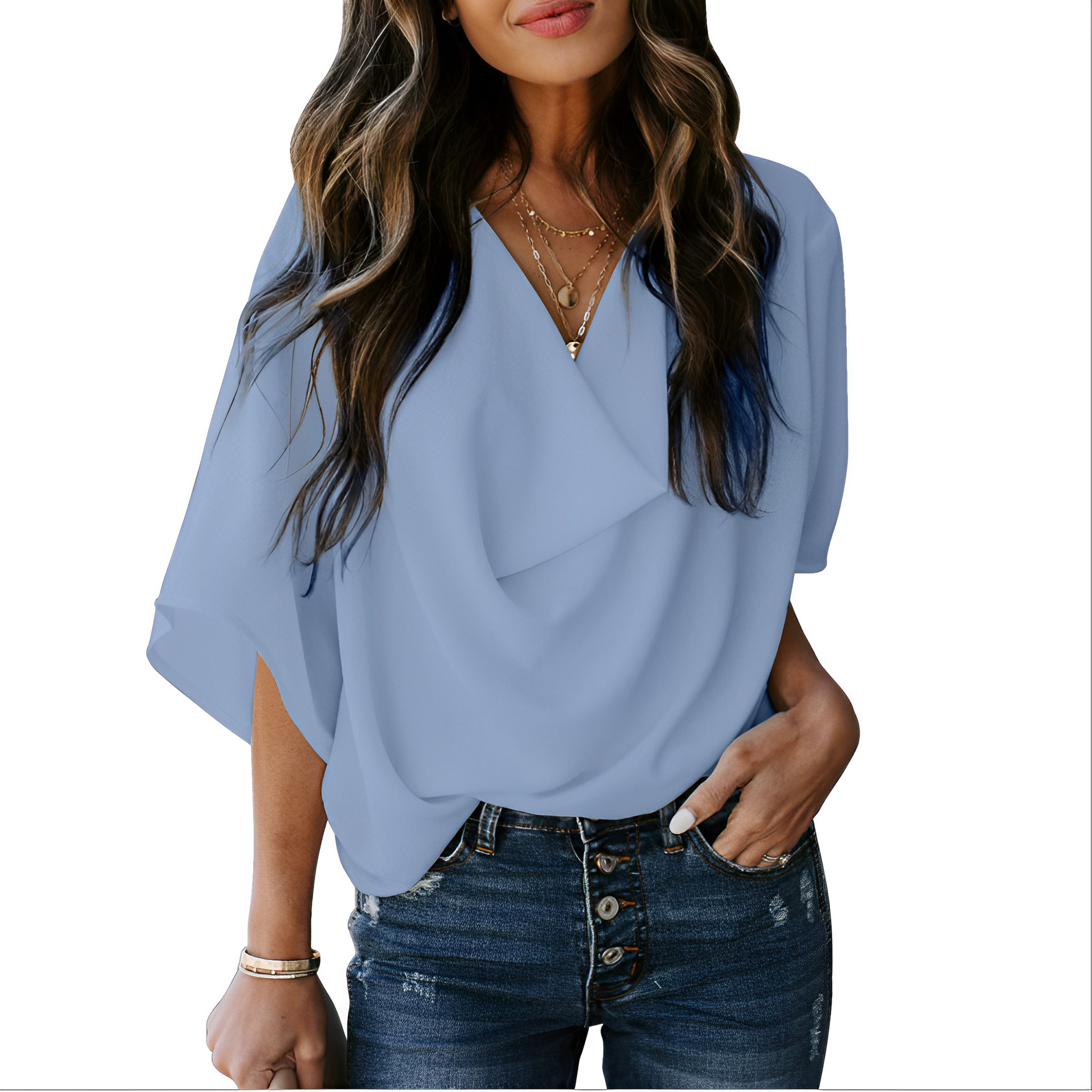 Camicetta Donna | Scollo a V Drappeggiato & Fluida