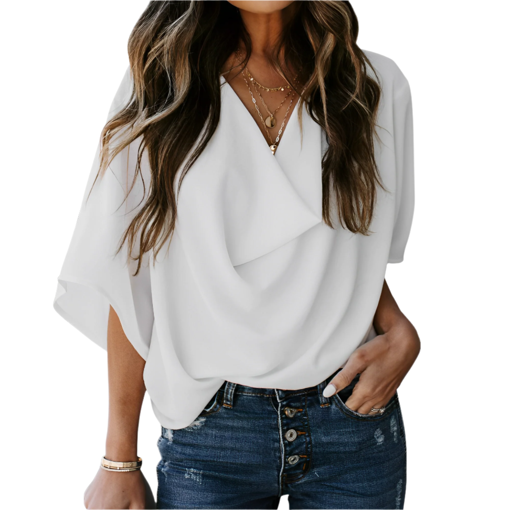 Camicetta Donna | Scollo a V Drappeggiato & Fluida