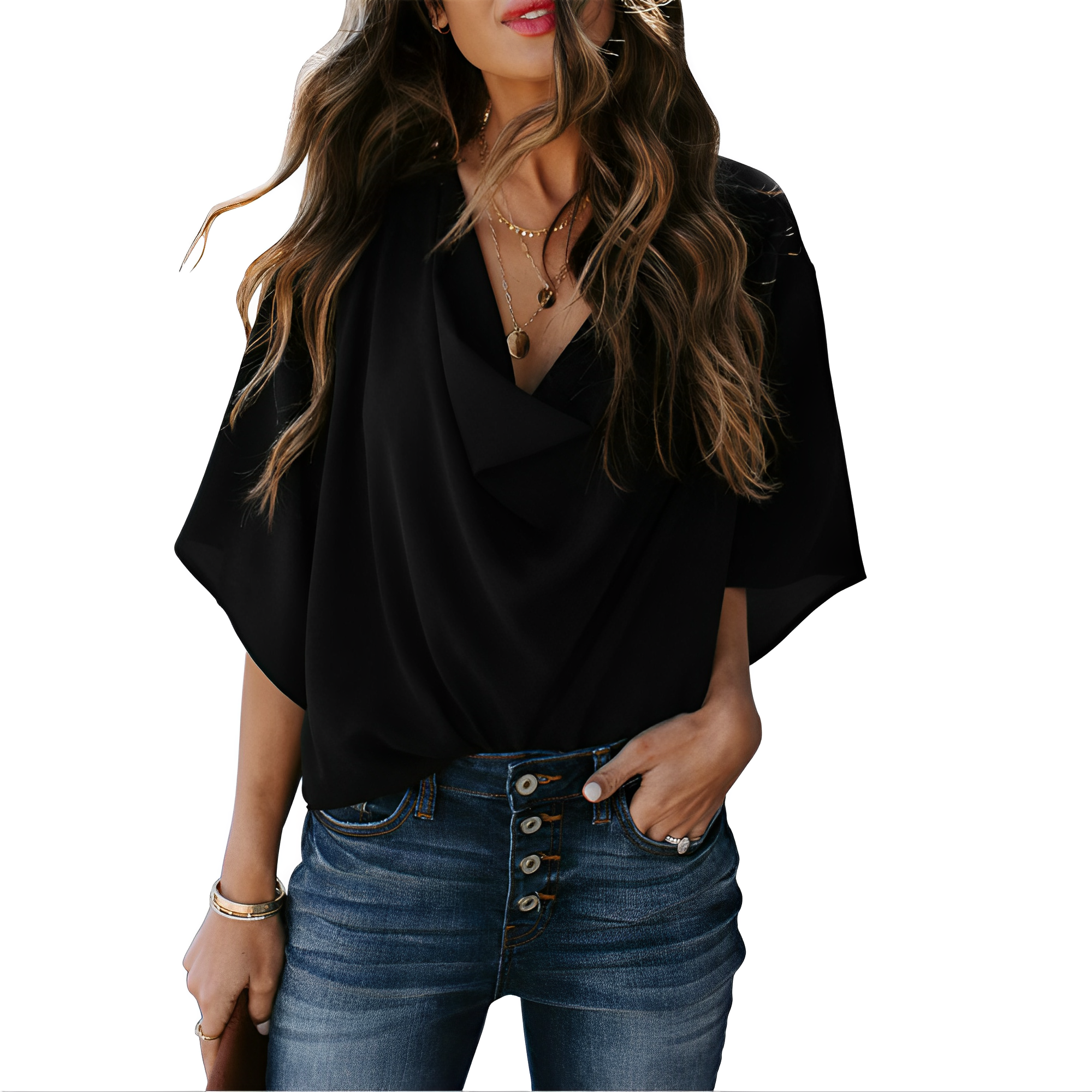 Camicetta Donna | Scollo a V Drappeggiato & Fluida