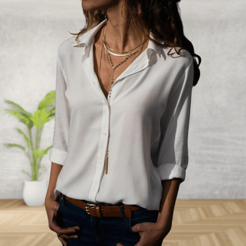 Camicia Donna Elegante | Colletto Classico & Maniche Lunghe con Risvolto