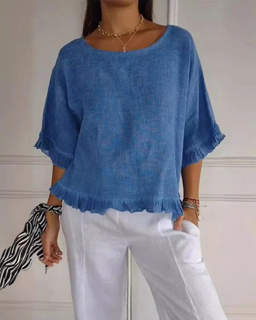 Camicia Donna | Scollo Rotondo & Volant su Maniche e Orlo