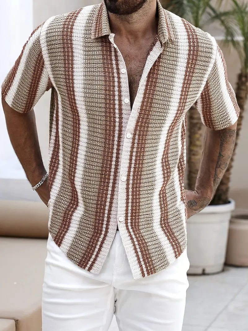 Camicia Estiva Uomo | Texture a Righe & Stile Casual Chic