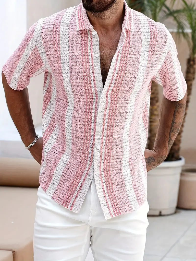 Camicia Estiva Uomo | Texture a Righe & Stile Casual Chic