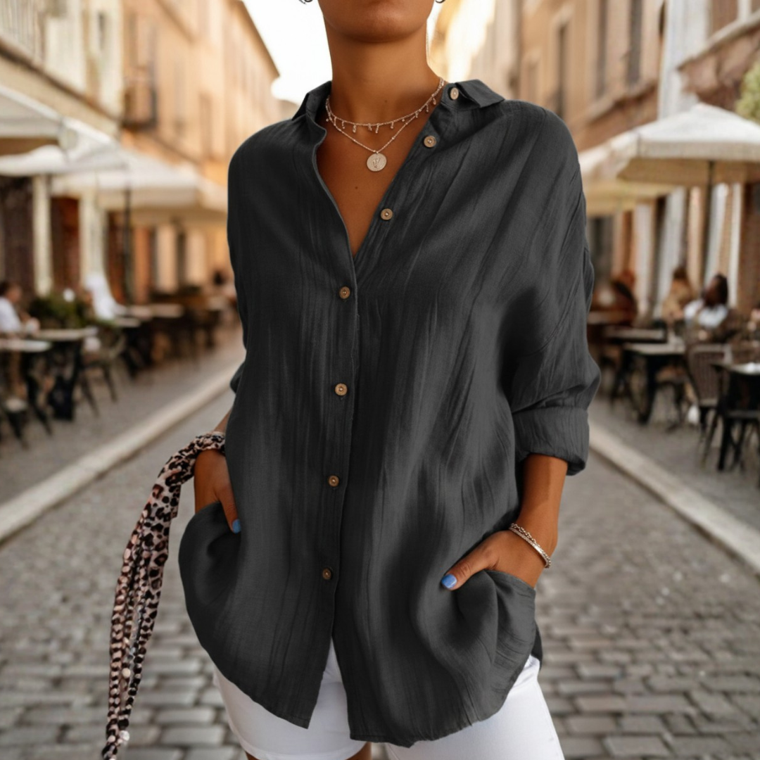 Camicia a Bottoni in Lino Maniche Lunghe Oversize Donna 7