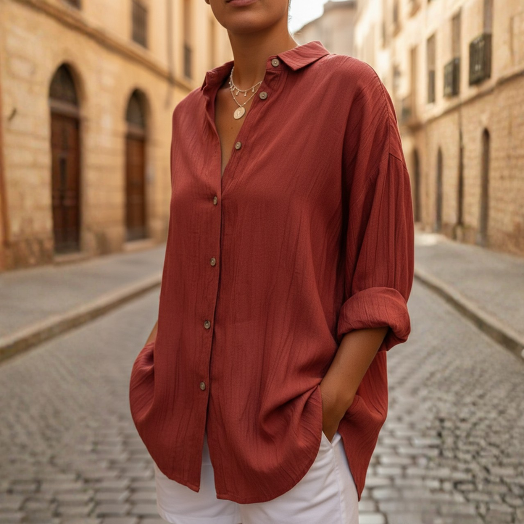 Camicia a Bottoni in Lino Maniche Lunghe Oversize Donna 11