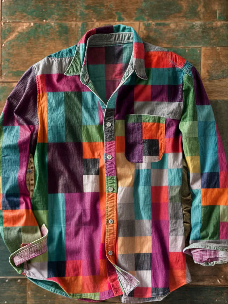 Camicia Uomo | Multicolore a Quadri con Taschino & Maniche Lunghe