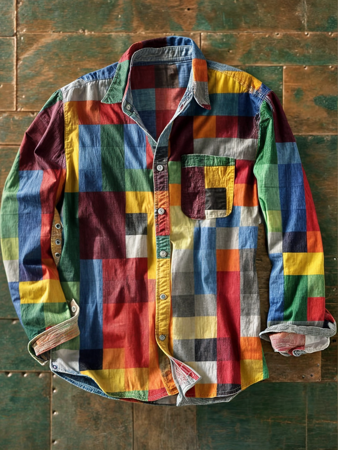 Camicia Uomo | Multicolore a Quadri con Taschino & Maniche Lunghe