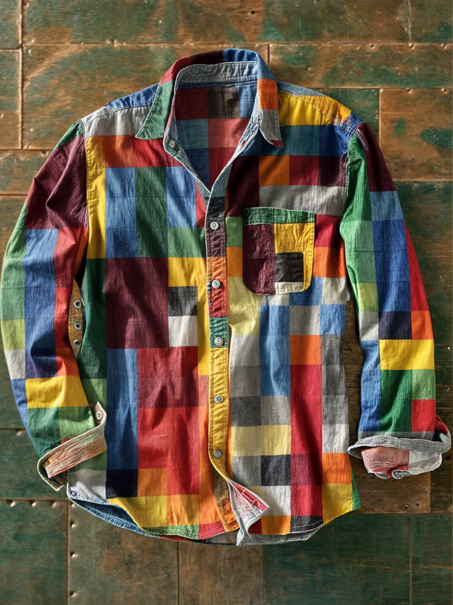 Camicia Uomo | Multicolore a Quadri con Taschino & Maniche Lunghe