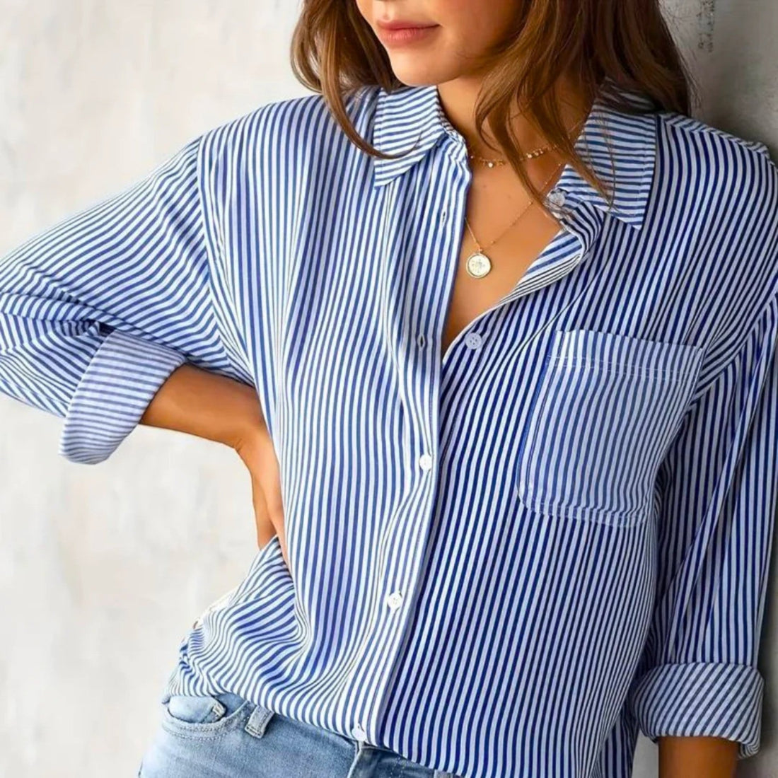 Amélie | Camicia Casual A Righe Da Donna | Manica Lunga 0