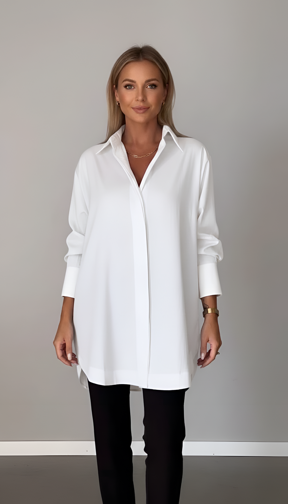 Valerios Fashion camicia donna oversize in cotone con colletto classico 0