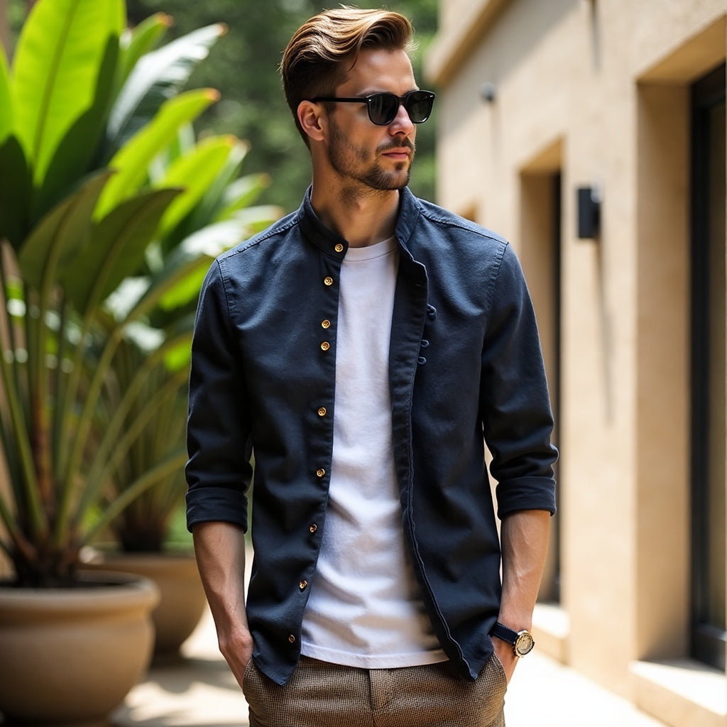 Camicia giapponese "Katana" per Uomo | Collo Coreano & Look Essenziale