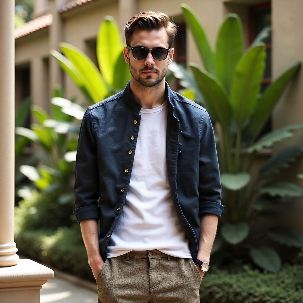Camicia giapponese "Katana" per Uomo | Collo Coreano & Look Essenziale