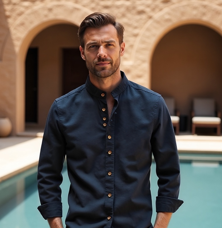Camicia giapponese "Katana" per Uomo | Collo Coreano & Look Essenziale