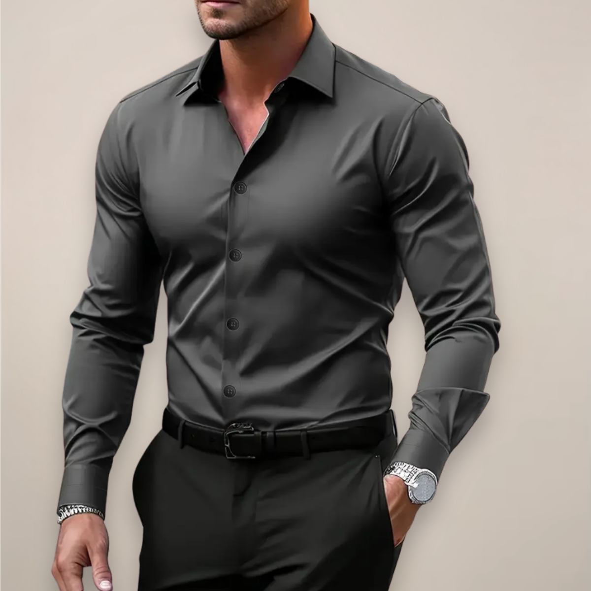 Camicia Slim Fit da Uomo – Con Bottoni, Adatta per Lavoro e Uso Quotidiano 0