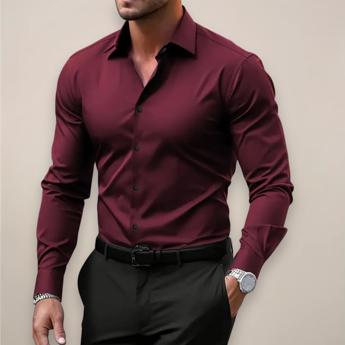 Camicia Slim Fit da Uomo – Con Bottoni, Adatta per Lavoro e Uso Quotidiano 1