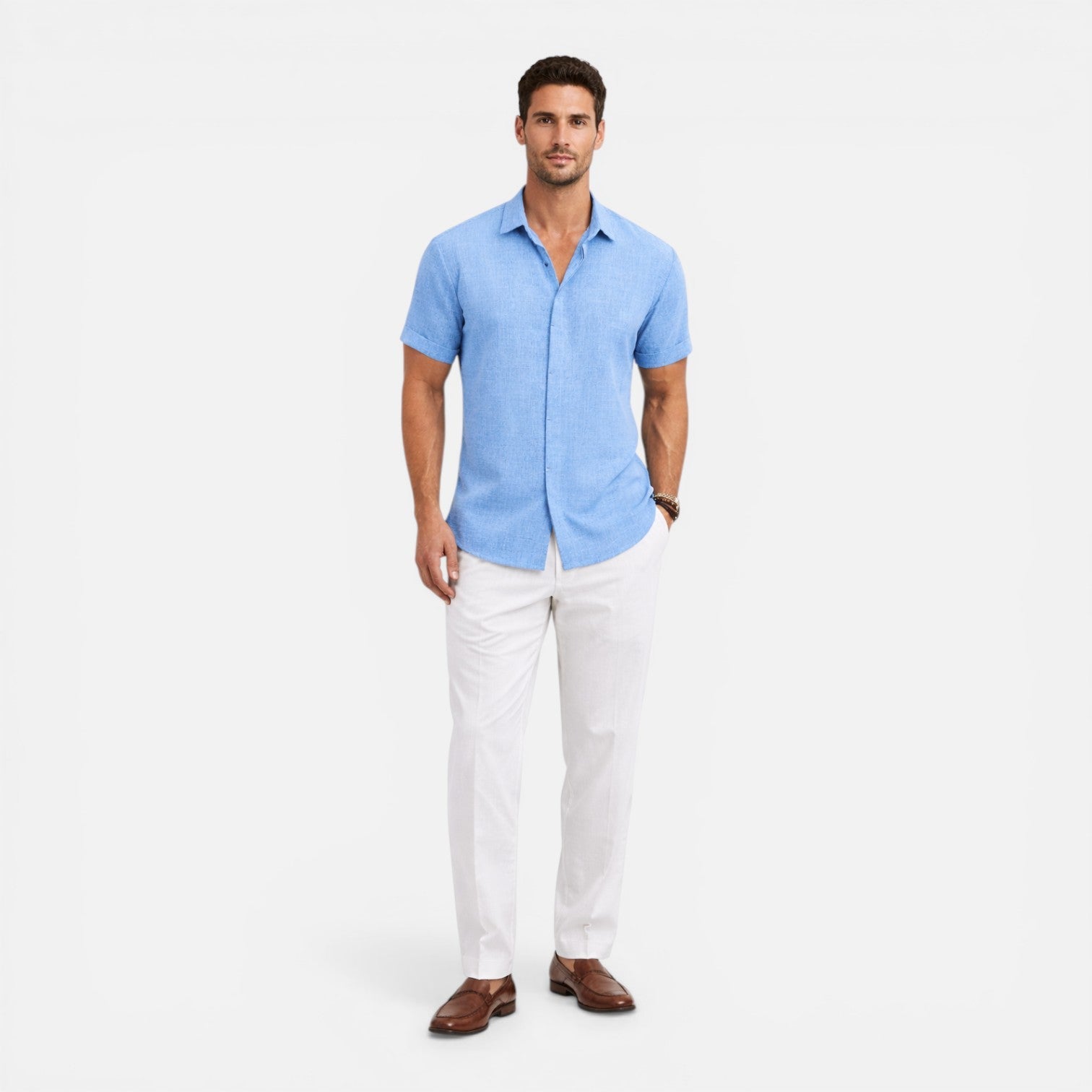 Camicia Uomo Manica Corta Estiva Leggera Traspirante Slim Fit 1