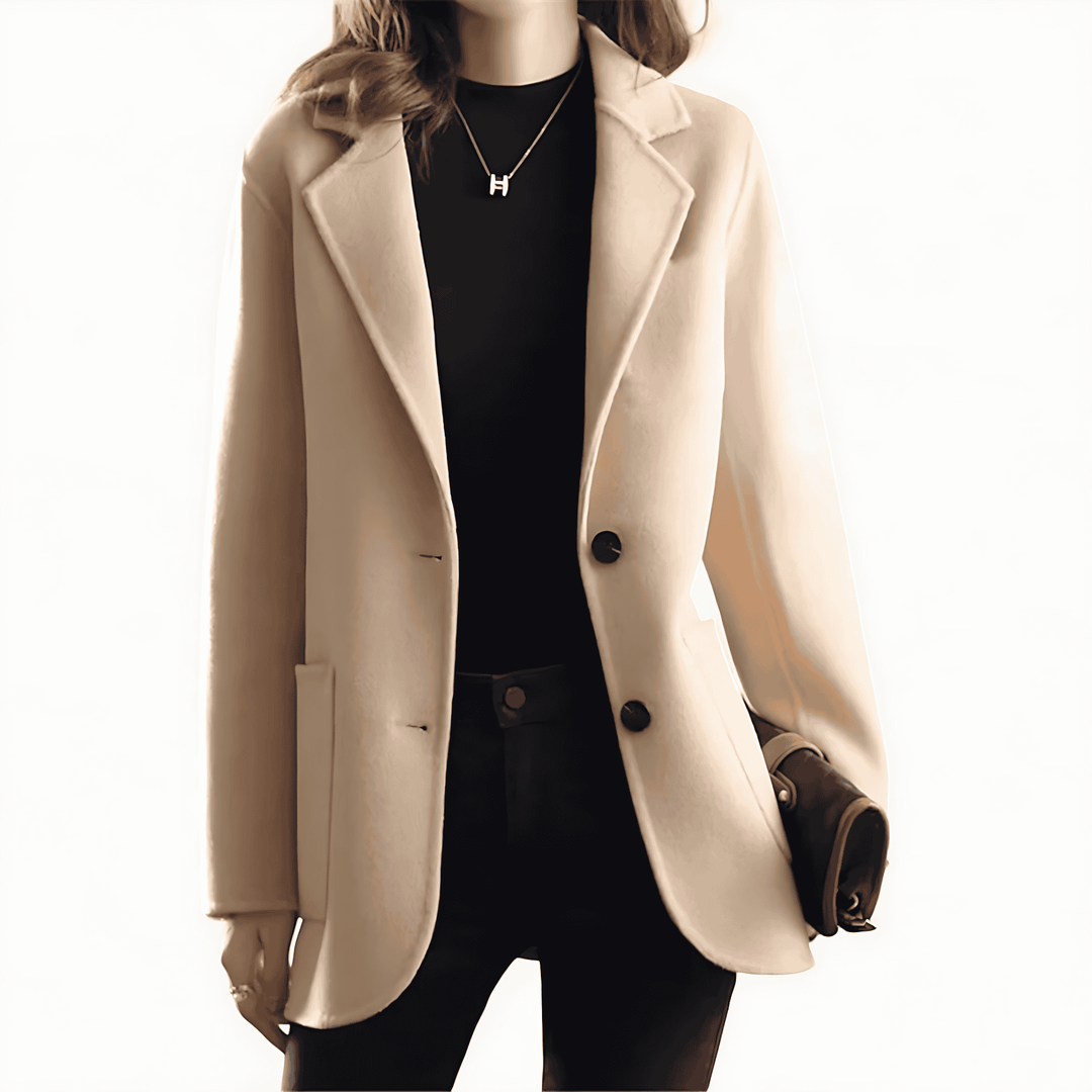 Women's Coat | Peak Lapels & Contrast Buttons