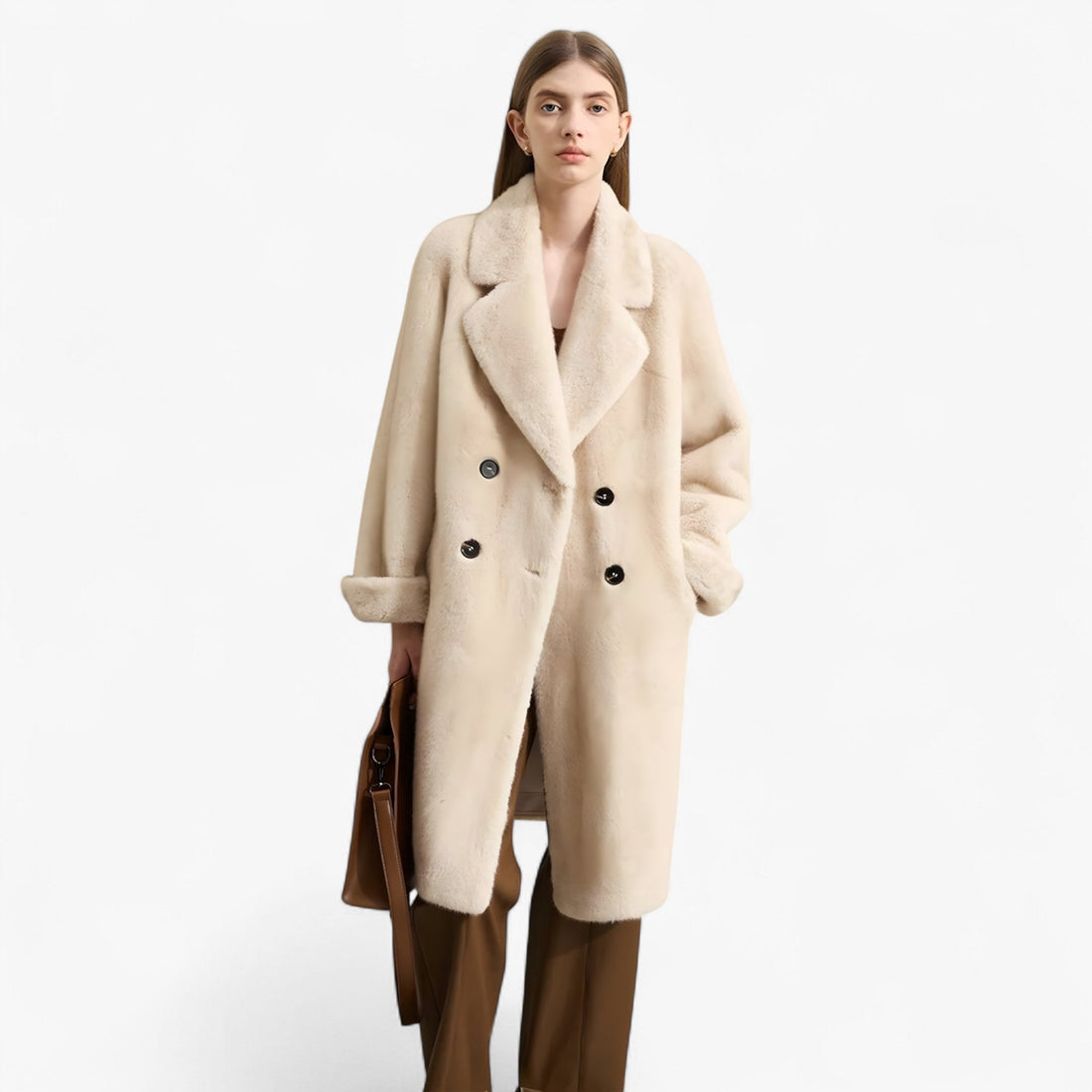 Cappotto donna in pelliccia sintetica con doppia abbottonatura