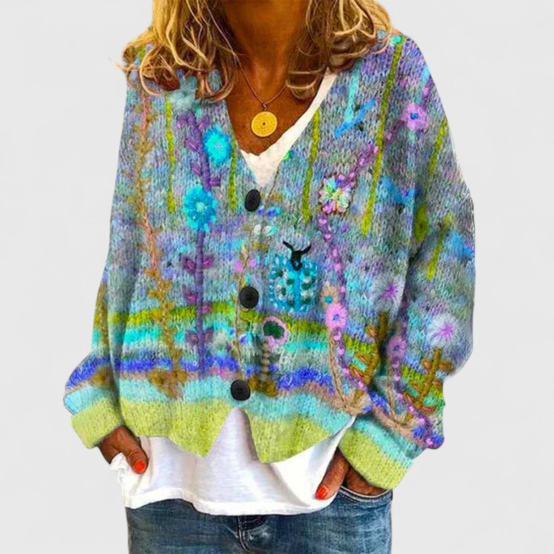 Cardigan Donna | Fantasia Floreale e Chiusura a Bottoni