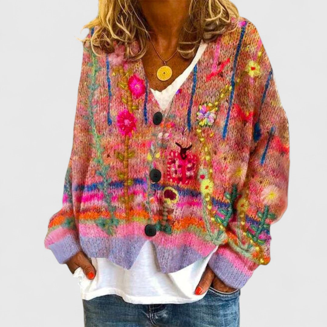 Cardigan Donna | Fantasia Floreale e Chiusura a Bottoni