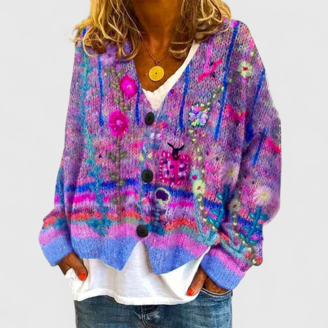 Cardigan Donna | Fantasia Floreale e Chiusura a Bottoni